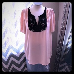 Pink & black lace detail tunic